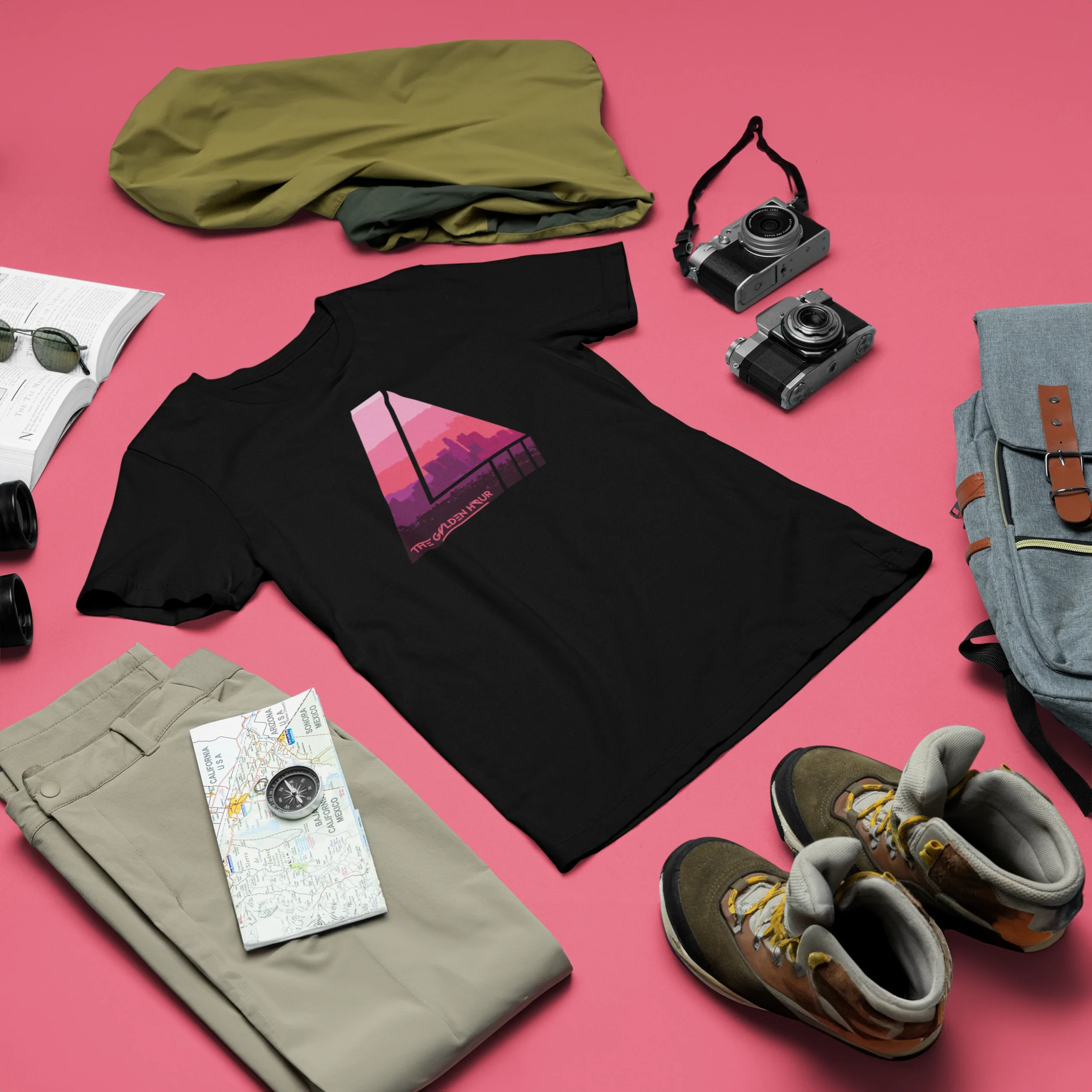 black tshirt Los Angeles city color logo fucsia unisex black tshirt Los Angeles city color logo fucsia unisex scaled