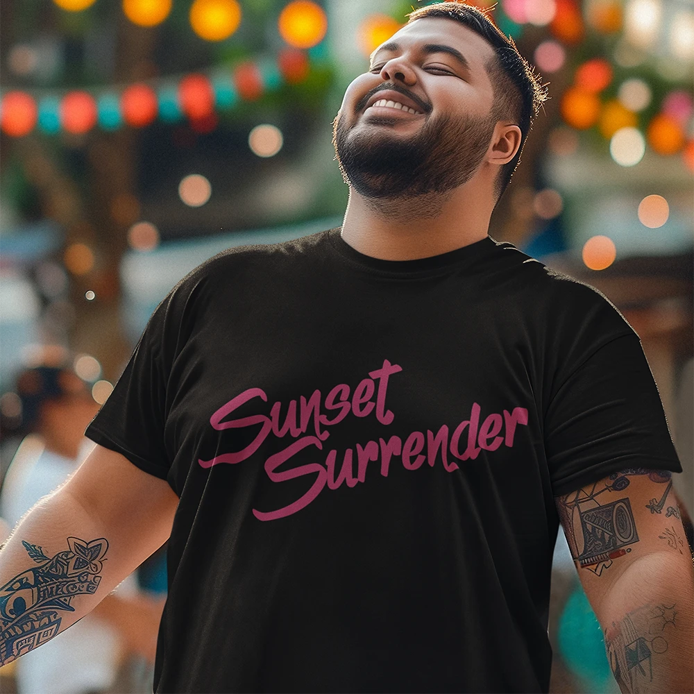 t shirt whit sunset surrender logo for men t shirt whit sunset surrender logo for men 1