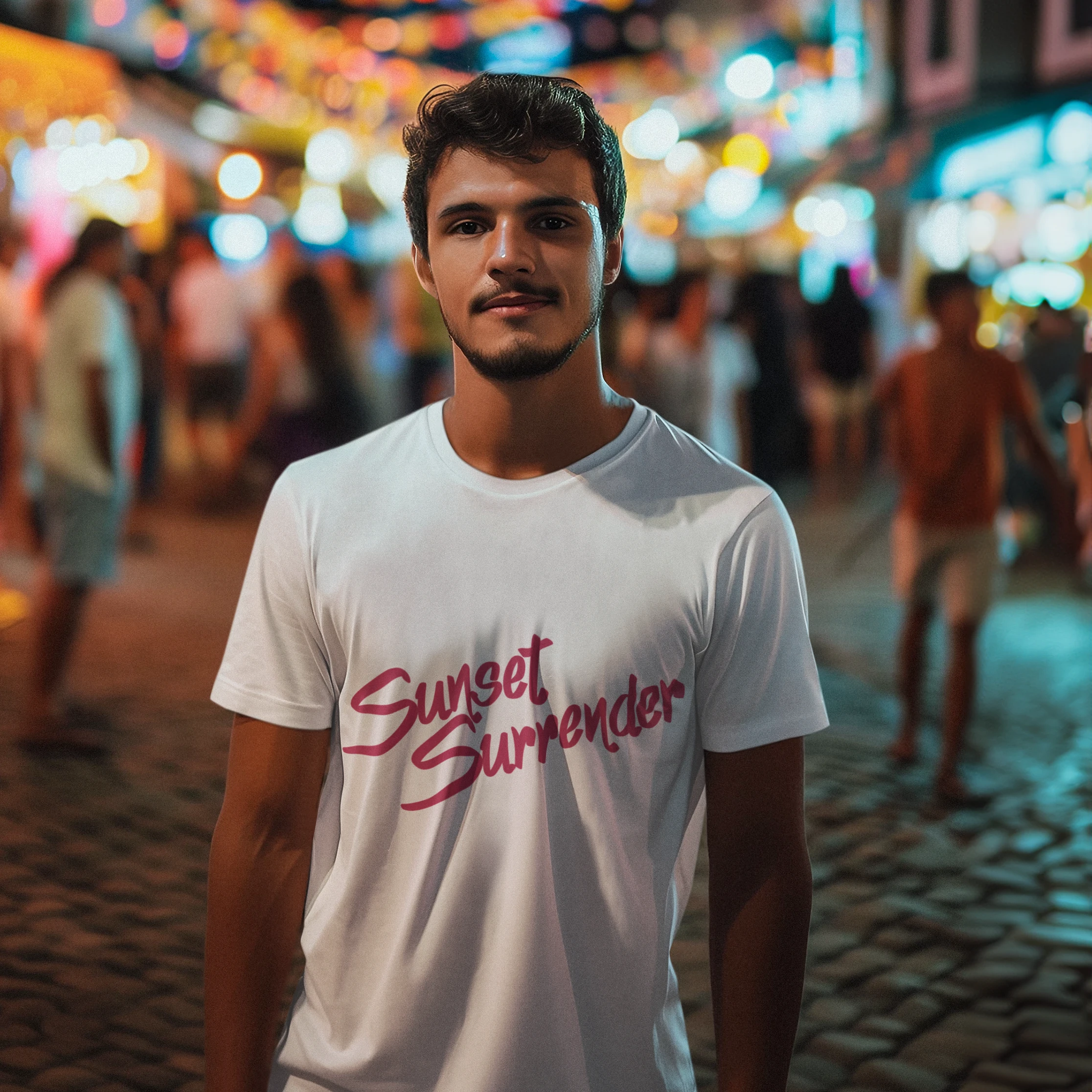 white t shirt whit sunset surrender logo for men white t shirt whit sunset surrender logo for men