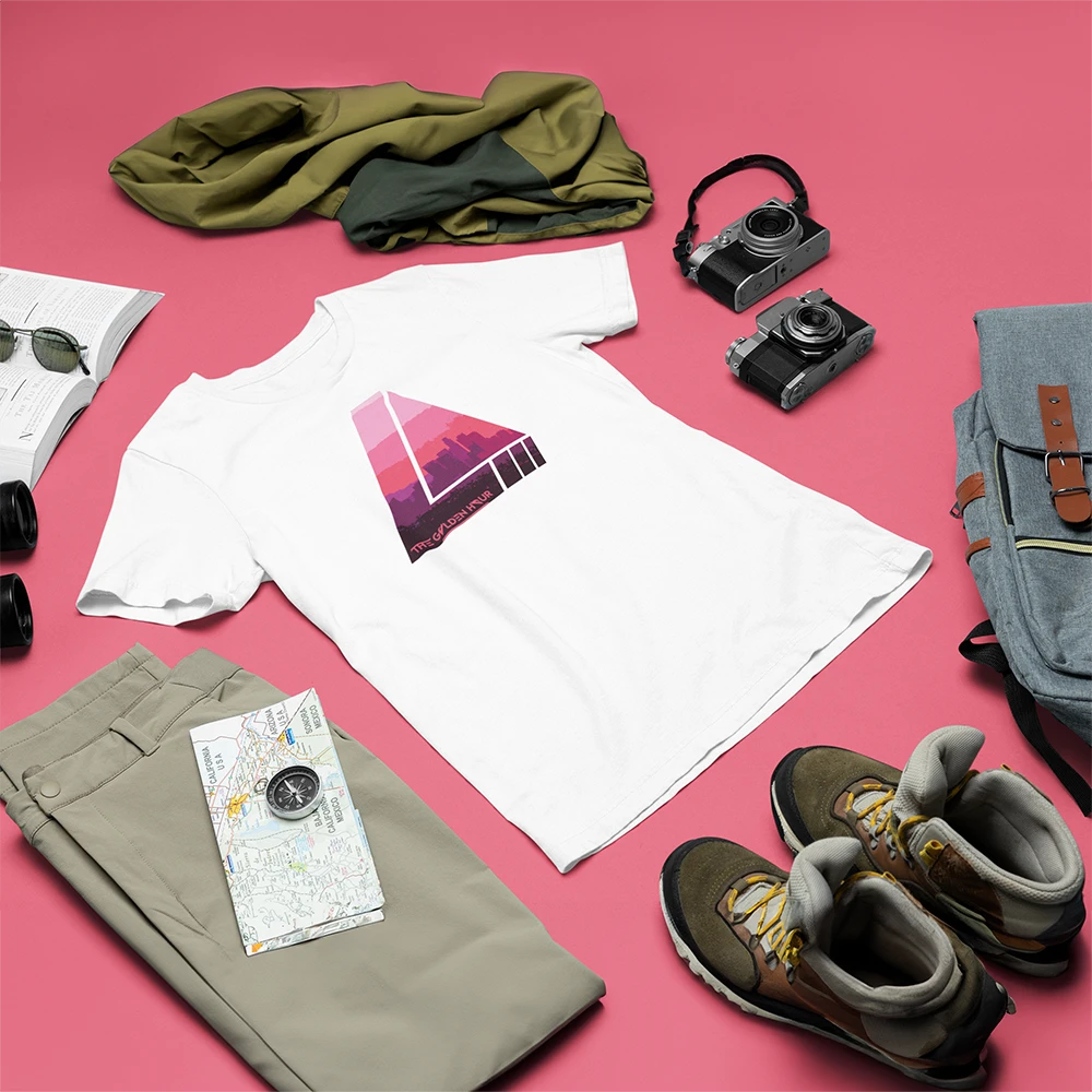 white tshirt Los Angeles city color logo fucsia unisex white tshirt Los Angeles city color logo fucsia